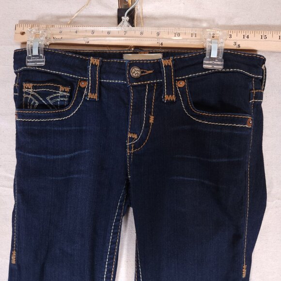 Big Star Liv Blue Jeans Womens 27L Dark Blue Denim Stretch Pants Thick Stitch - Picture 4 of 16